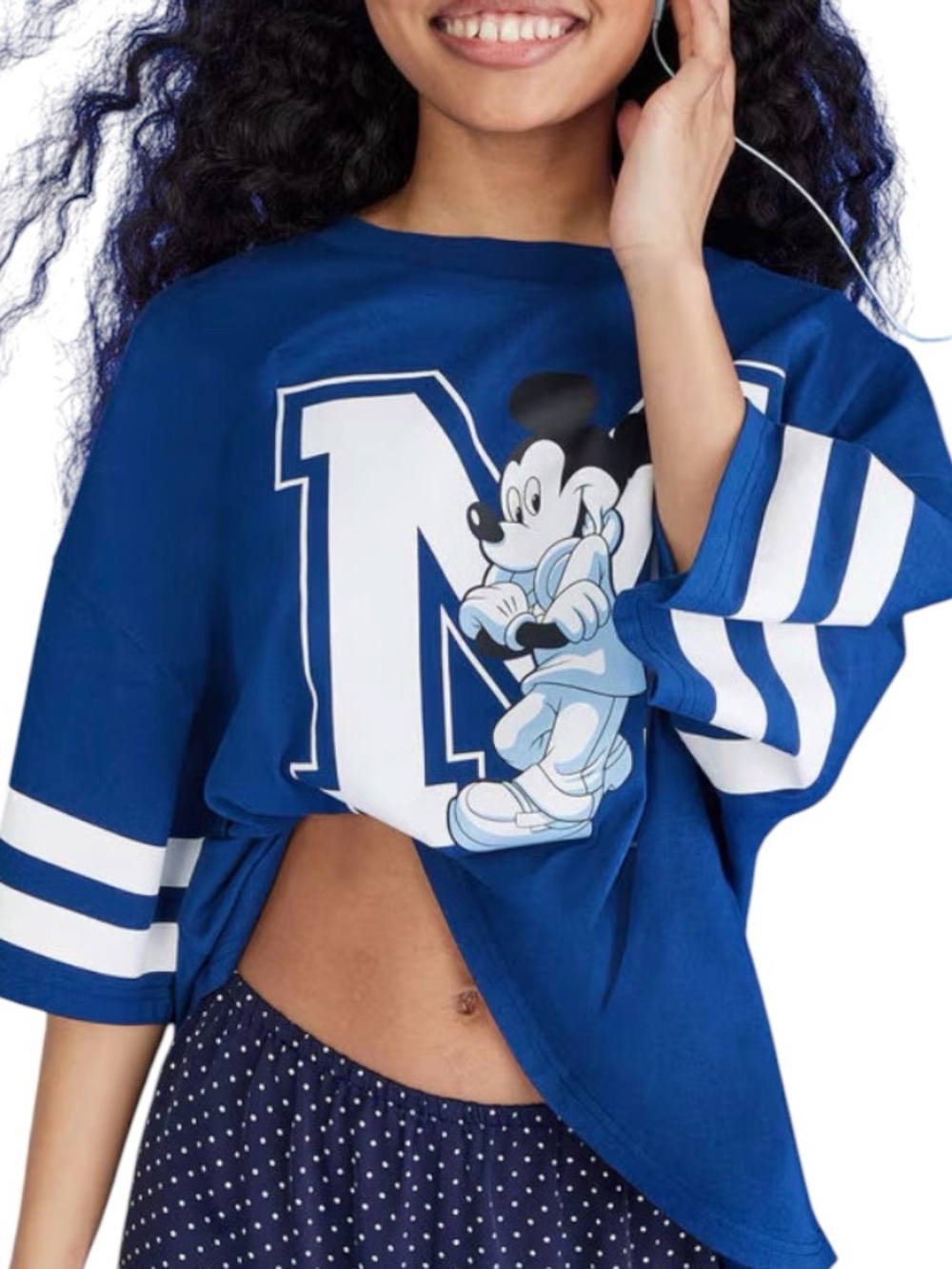 💙Disney x Aero Mickey Blue White Oversized Boxy Short Sleeve Graphic Tee | L